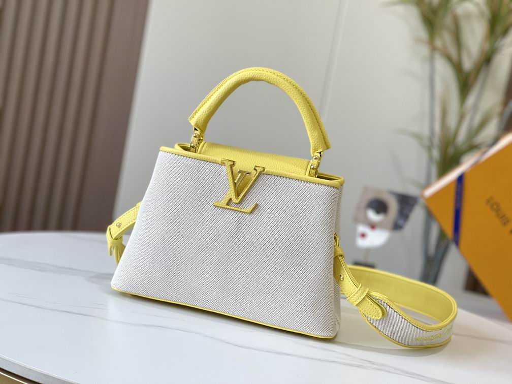 Capucines M59873麻布配蛋黄金扣27x21x10cm cs