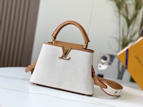 Capucines M59873麻布配浅土黄金扣27x21x10cm cs